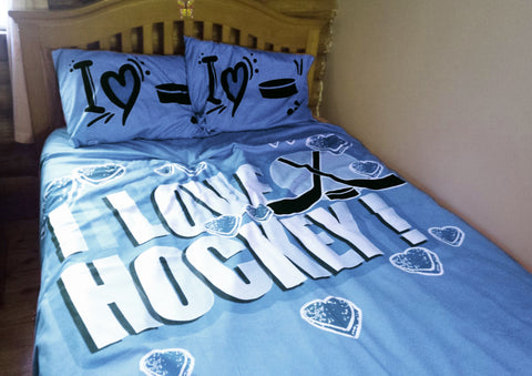 Personalized Hockey Bedding, Duvet or Comforter Sets, Hockey Themed Bedroom Baby Blue - 2cooldesigns