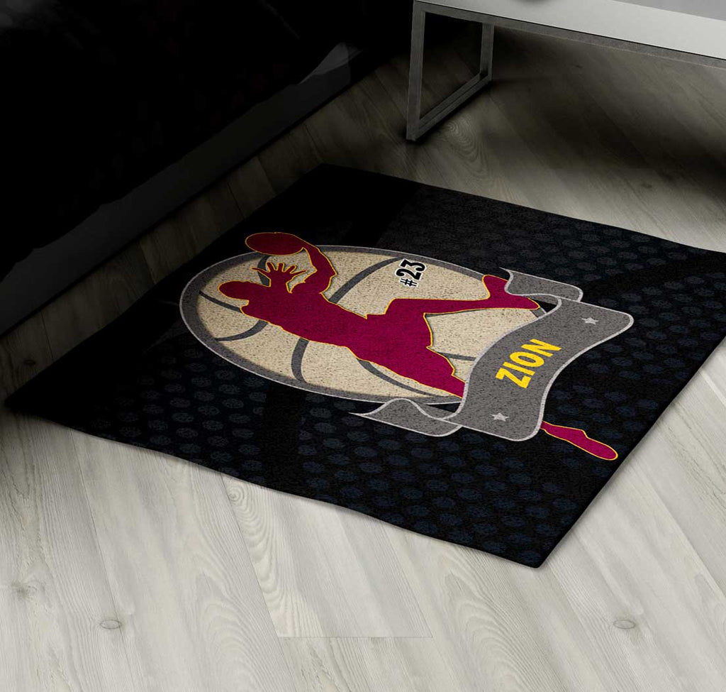 Basketball Area Rug Black and Maroon - 2cooldesigns
