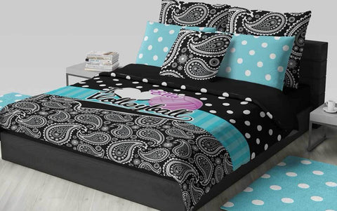 Personalized Volleyball Bedding, Duvet or Comforter, Polka Dots and Paisley - 2cooldesigns