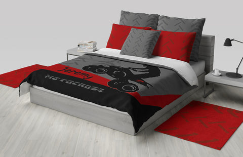 Quad Dirt Bike ATV Motocross Bedding, Red, Black, Personalized - 2cooldesigns