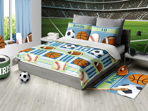 Custom Sports Bedding, All Star Sports Personalized Bedding, Duvet or Comforter, Sports Theme - 2cooldesigns