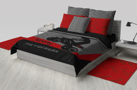 Quad Dirt Bike ATV Motocross Bedding, Red, Black, Personalized - 2cooldesigns