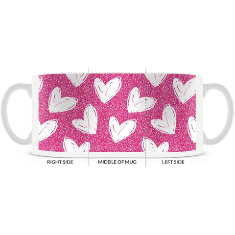 Valentines, Hand Drawn Hearts Pattern, Pink and White Coffee Mug 11oz. or 15oz. - 2cooldesigns