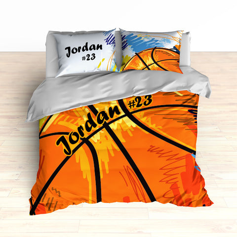 Personalized Basketball Art Bedding, Basketball Theme Decor, Duvet or Comforter - 2cooldesigns
