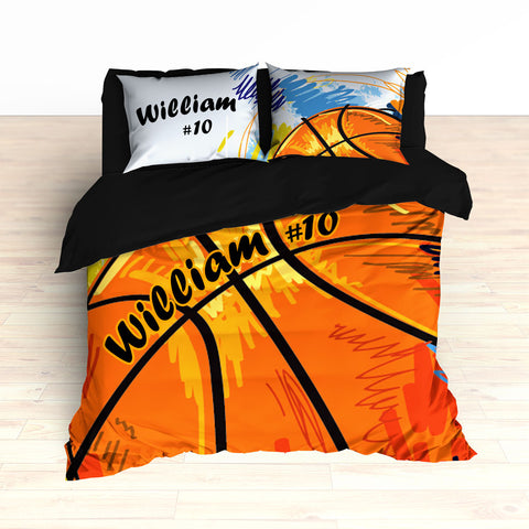 Personalized Basketball Art Bedding, Basketball Theme Decor, Duvet or Comforter - 2cooldesigns