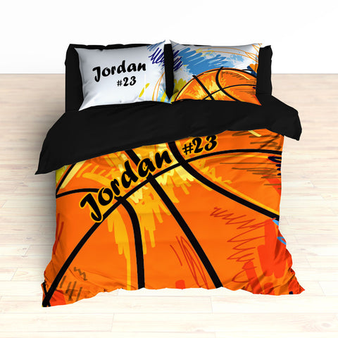 Personalized Basketball Art Bedding, Basketball Theme Decor, Duvet or Comforter - 2cooldesigns