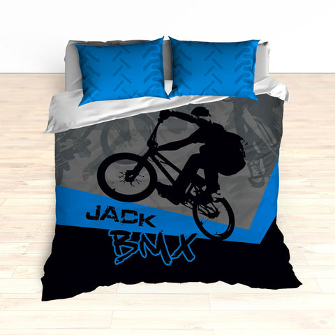 Kids BMX Bike Bedding, Bicycle Racing Bedroom Decor - 2cooldesigns