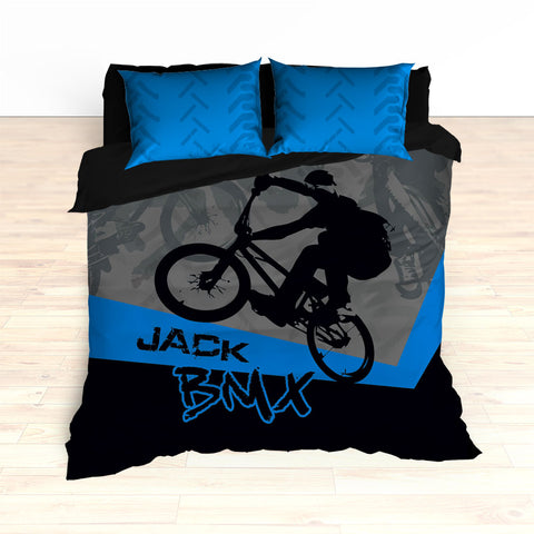Kids BMX Bike Bedding, Bicycle Racing Bedroom Decor - 2cooldesigns