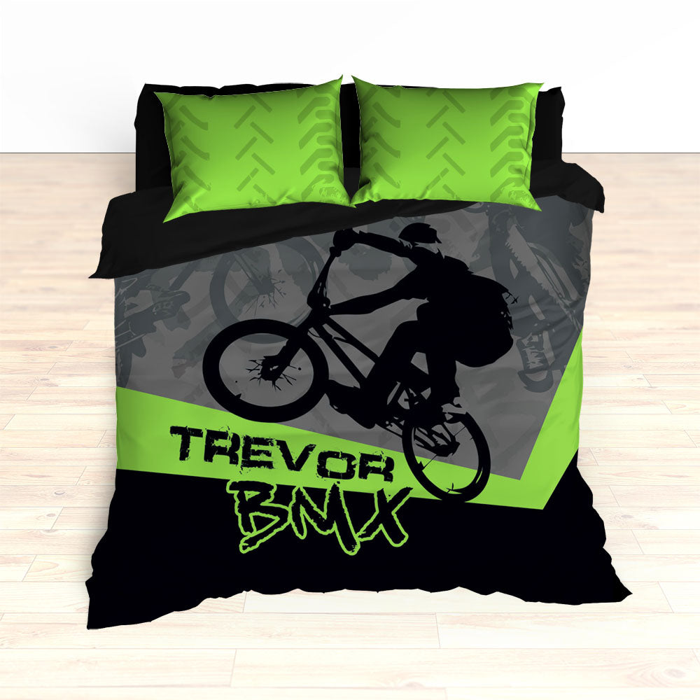 Kids BMX Bike Bedding, Bicycle Racing Bedroom Decor - 2cooldesigns