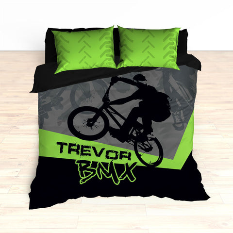 Kids BMX Bike Bedding, Bicycle Racing Bedroom Decor - 2cooldesigns
