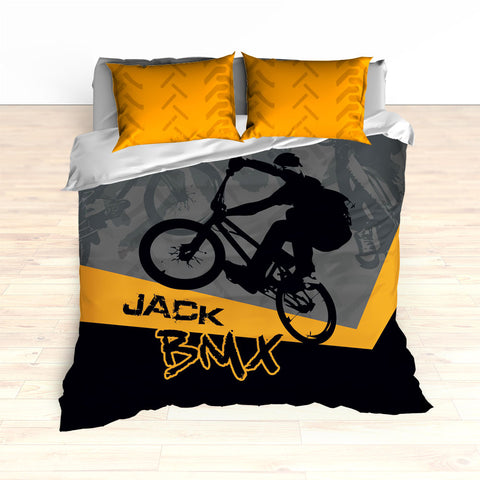 Kids BMX Bike Bedding, Bicycle Racing Bedroom Decor - 2cooldesigns