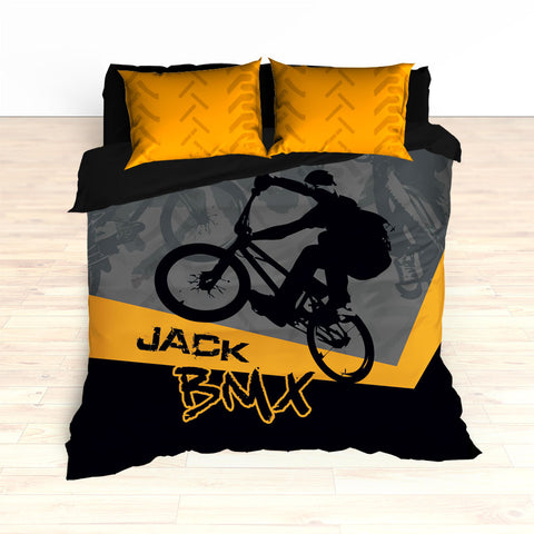 Kids BMX Bike Bedding, Bicycle Racing Bedroom Decor - 2cooldesigns