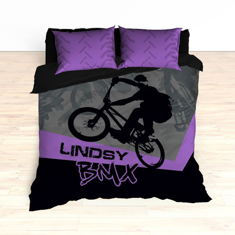 Kids BMX Bike Bedding, Bicycle Racing Bedroom Decor - 2cooldesigns