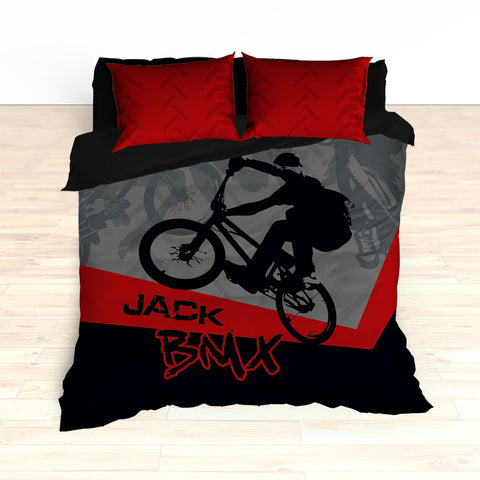 Kids BMX Bike Bedding, Bicycle Racing Bedroom Decor - 2cooldesigns