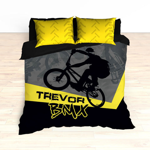 Kids BMX Bike Bedding, Bicycle Racing Bedroom Decor - 2cooldesigns