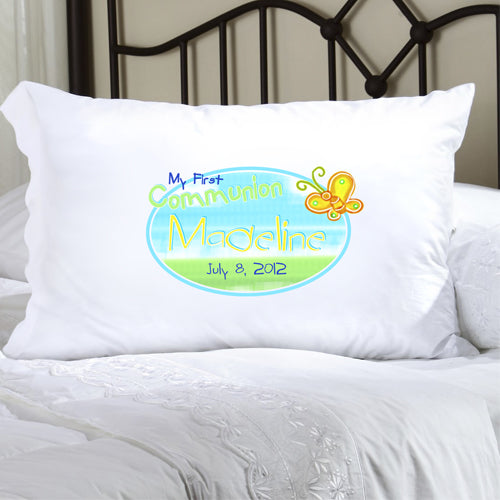 First Communion Pillow Case - Sunshine and Butterflies - 2cooldesigns