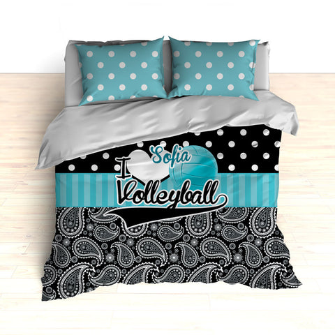 Personalized Volleyball Bedding, Duvet or Comforter, Polka Dots and Paisley - 2cooldesigns