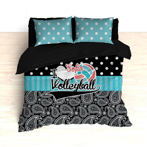Personalized Volleyball Bedding, Duvet or Comforter, Polka Dots and Paisley - 2cooldesigns
