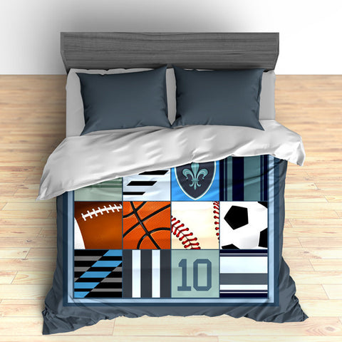 Custom Sports Themed Bedding, I love All Sports, All Star Personalized, Duvet or Comforter - 2cooldesigns