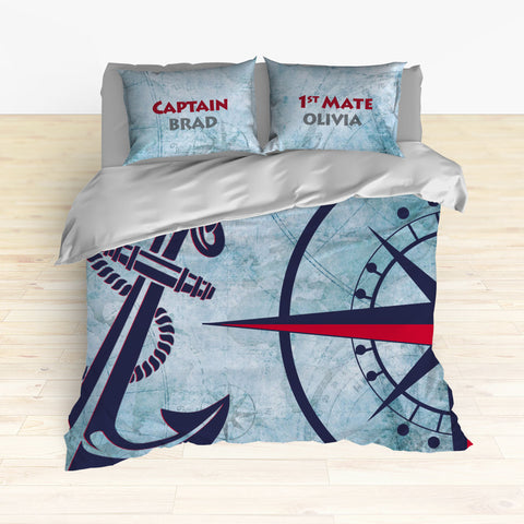 Nautical Anchor and Compass Bedding, Duvet or Comforter Sets - 2cooldesigns