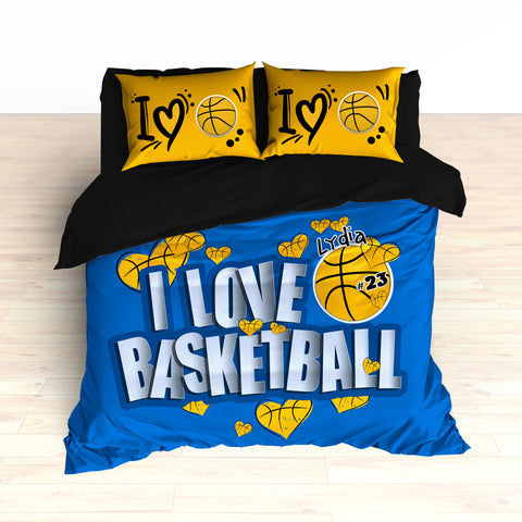 Basketball Hearts Bedding, Personalized, I Love Basketball, Basketball Duvet or Comforter - 2cooldesigns