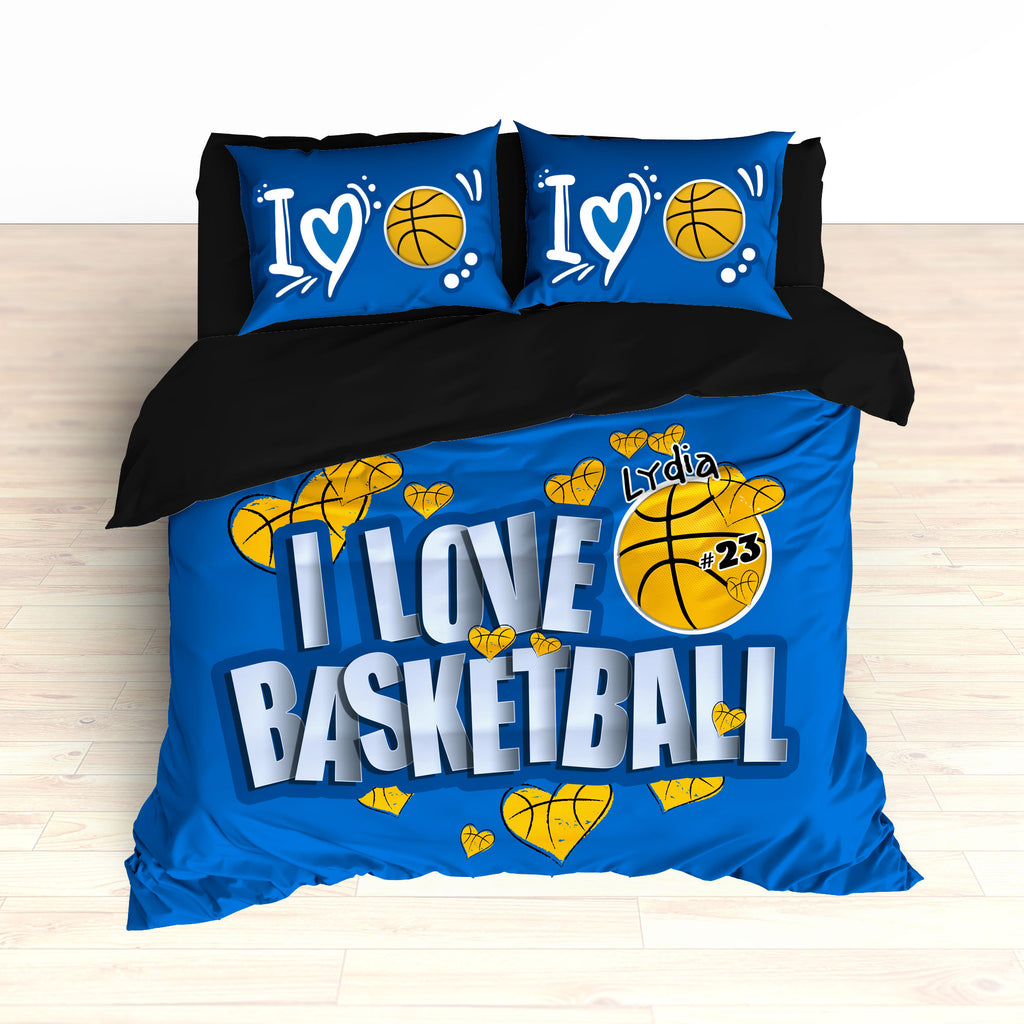 Basketball Hearts Bedding, Personalized, I Love Basketball, Basketball Duvet or Comforter - 2cooldesigns