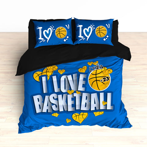 Basketball Hearts Bedding, Personalized, I Love Basketball, Basketball Duvet or Comforter - 2cooldesigns