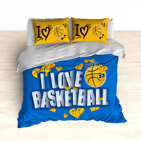 Basketball Hearts Bedding, Personalized, I Love Basketball, Basketball Duvet or Comforter - 2cooldesigns
