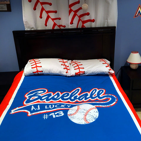 Personalized Baseball Bedding, Custom Duvet or Comforter Sets for Baseball Themed Bedroom - 2cooldesigns
