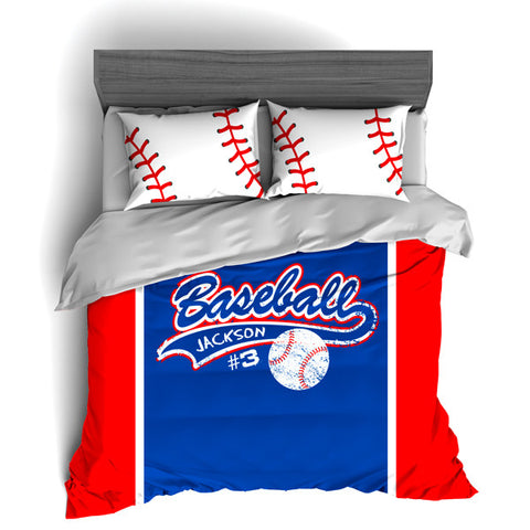 Personalized Baseball Bedding, Custom Duvet or Comforter Sets for Baseball Themed Bedroom - 2cooldesigns