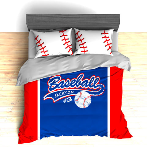 Personalized Baseball Bedding, Custom Duvet or Comforter Sets for Baseball Themed Bedroom - 2cooldesigns