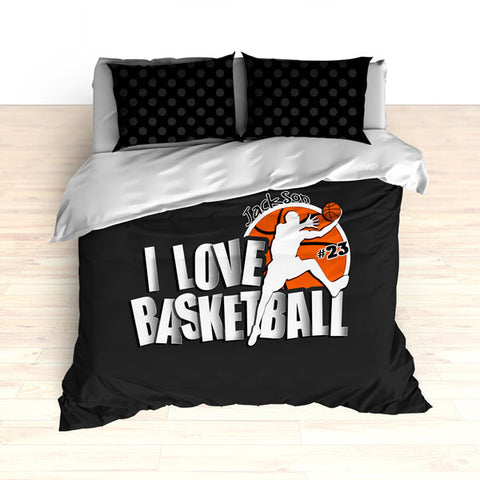 Personalized Basketball Bedding, Black Dots, I Love Basketball Comforter or Duvet - 2cooldesigns