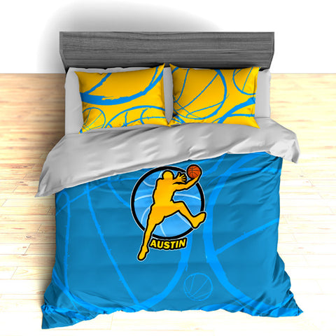 Personalized Basketball Stripes Theme Bedding, Basketball Player Silhouette Duvet or Comforter Sets - 2cooldesigns