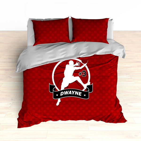 Personalized Basketball Bedding, Red Basketball Dots, Custom Duvet or Comforter - 2cooldesigns