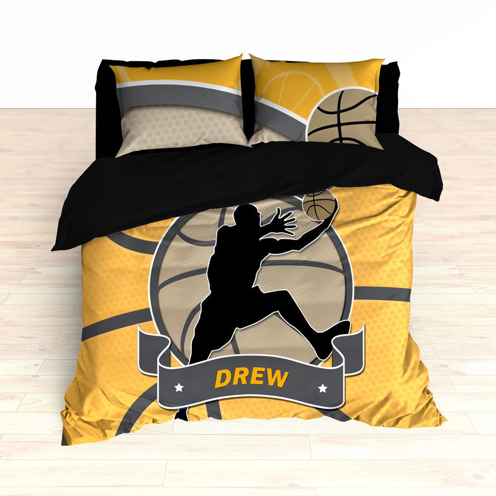 Basketball Stripes Theme Bedding, Basketball Player Silhouette Jumping, Duvet or Comforter Set - 2cooldesigns