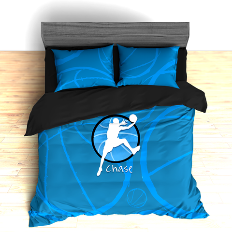 Personalized Basketball Stripes Theme Bedding, Basketball Player Silhouette Duvet or Comforter Sets - 2cooldesigns