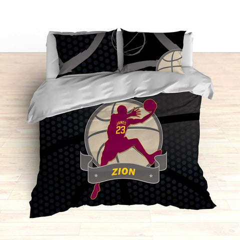 Basketball Player Bedding Black and Maroon Personalized - 2cooldesigns