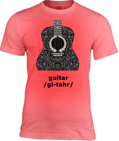 Acoustic Guitar T-Shirt, 100% Cotton Adult Tshirt - 2cooldesigns