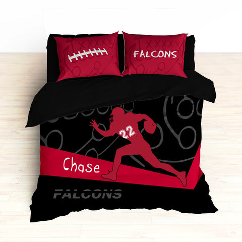Falcons Bedding, Personalized Football Bedding, Black and Red Football Bedding - 2cooldesigns