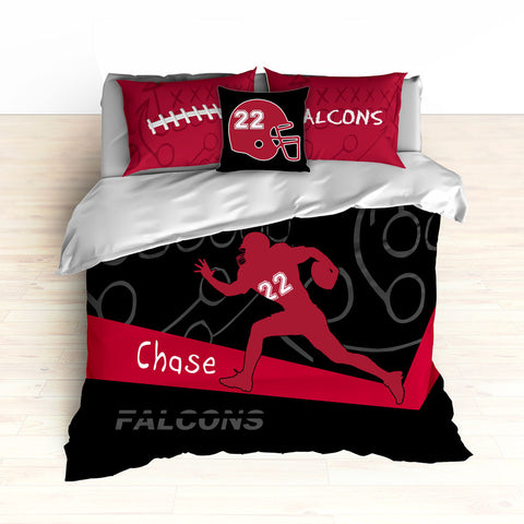 Falcons Bedding, Personalized Football Bedding, Black and Red Football Bedding - 2cooldesigns