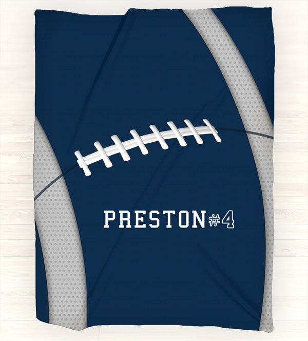 Personalized Fleece Blanket Throw - Football Throw Blanket - Team Colors - Navy, White, Grey - 2cooldesigns