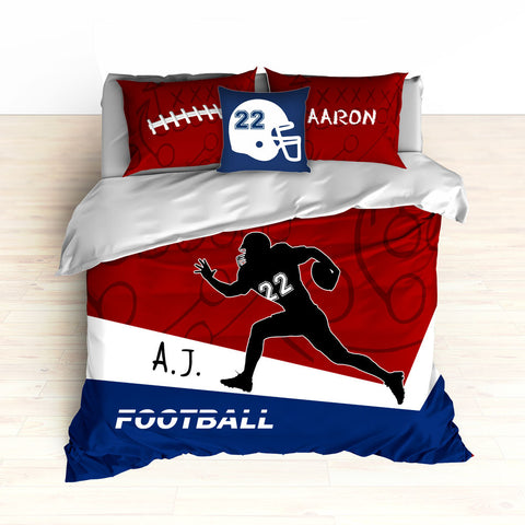 Football Player Bedding, Personalized Bedding, Football Bedding, Red, White and Blue - 2cooldesigns