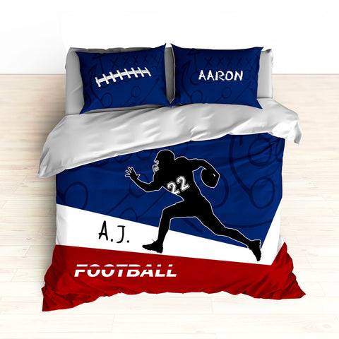 Football Player Bedding, Personalized Bedding, Football Bedding, Red, White and Blue - 2cooldesigns