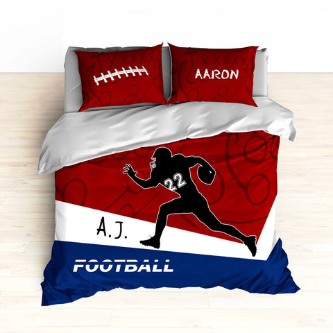 Football Player Bedding, Personalized Bedding, Football Bedding, Red, White and Blue - 2cooldesigns