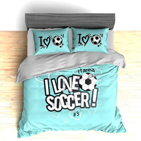 I Love Soccer Theme Bedding, Duvet or Comforter Sets - 2cooldesigns