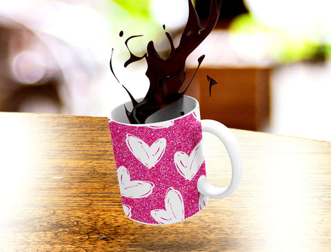 Valentines, Hand Drawn Hearts Pattern, Pink and White Coffee Mug 11oz. or 15oz. - 2cooldesigns