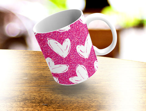 Valentines, Hand Drawn Hearts Pattern, Pink and White Coffee Mug 11oz. or 15oz. - 2cooldesigns