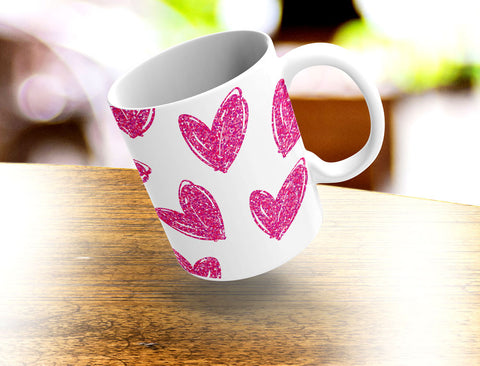Valentine, Hand Drawn Hearts Pattern, White and Pink Coffee Mug 11oz. or 15oz. - 2cooldesigns