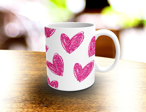 Valentine, Hand Drawn Hearts Pattern, White and Pink Coffee Mug 11oz. or 15oz. - 2cooldesigns