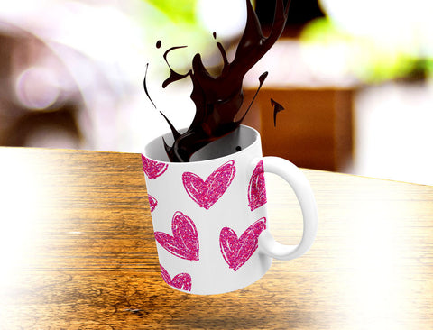 Valentine, Hand Drawn Hearts Pattern, White and Pink Coffee Mug 11oz. or 15oz. - 2cooldesigns